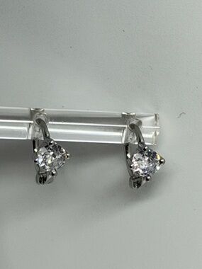 Silver Cubic Zirconia Drop Hoop Earrings - White